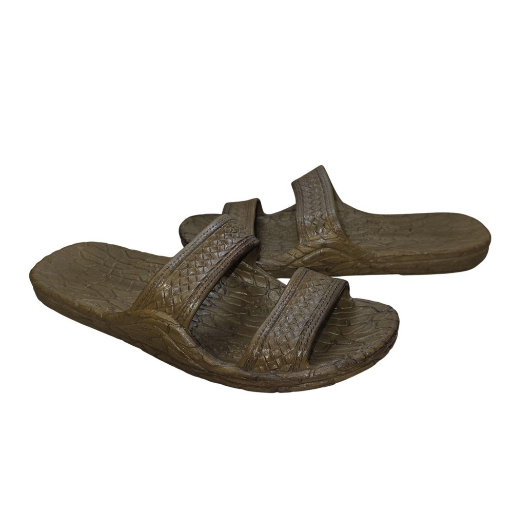Pali Hawaii Jandal Jesus Sandals Mens 9‎ Brown Double Strap Slide Rubber Beach